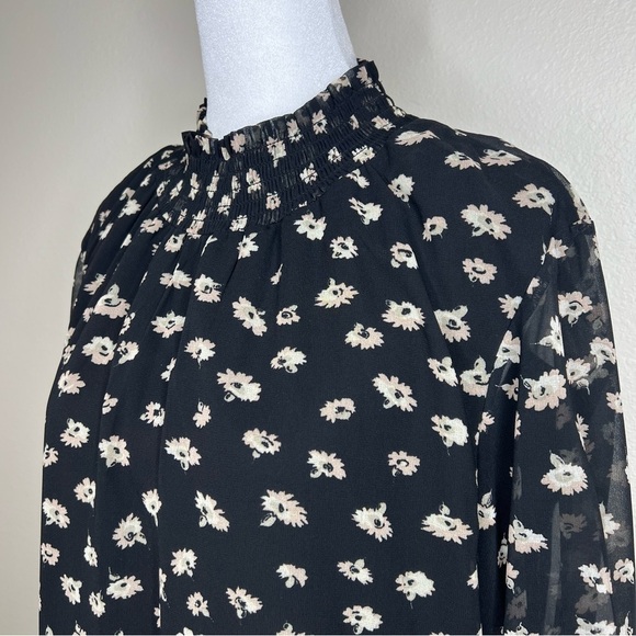 Madewell Black Seattle Floral Mistlight Mockneck Smocked Long Sleeve Dress - Picture 7 of 16